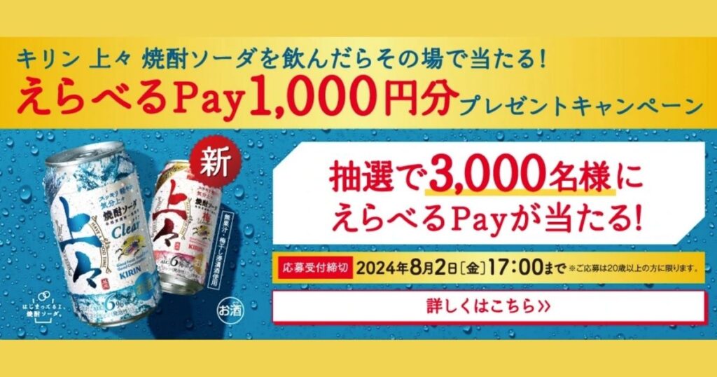 「えらべるPay1,000円分プレゼントキャンペーン」のメーカーページ表紙。