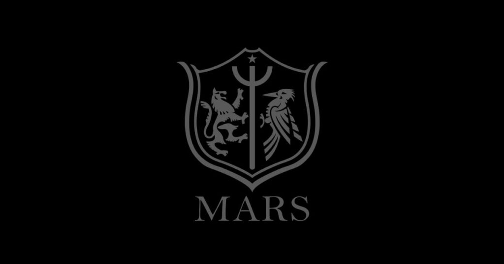 マルスウイスキーのロゴマーク。
黒地にグレーで、ロゴマークと、MARSの文字が。